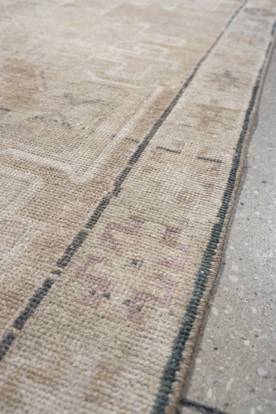 3' x 11' one-of-a-kind handmade antique Anatolian runner rug. Color palette: ivory, beige, taupe, sand, pale blue, greige