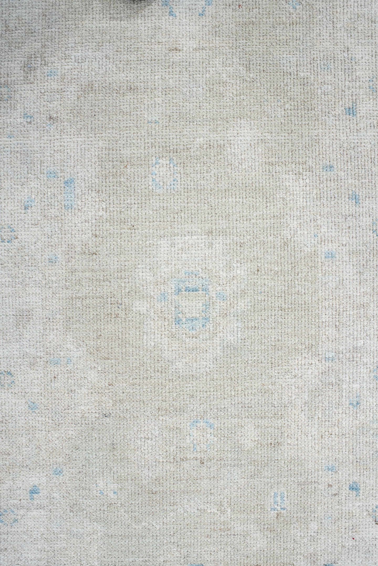 3' x 11' one-of-a-kind handmade antique Oushak runner rug. Color palette: ivory, pale blue, cream, taupe, light blue, beige