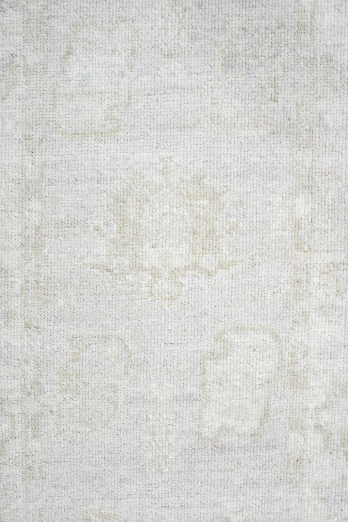 2' x 9' one-of-a-kind handmade antique Oushak runner rug. Color palette: ivory, cream, taupe, beige, pale sage, gray, green