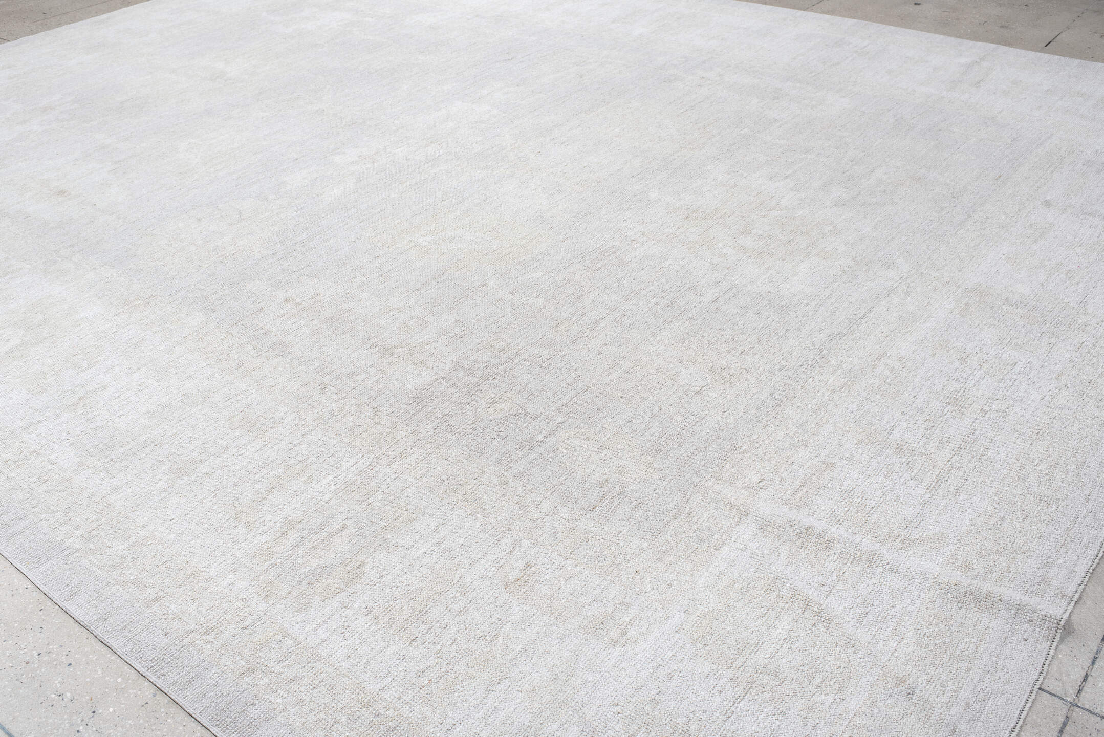 12' x 14' one-of-a-kind handmade vintage Oushak oversize rug. Color palette: ivory, cream, taupe, beige, pale gray, gray