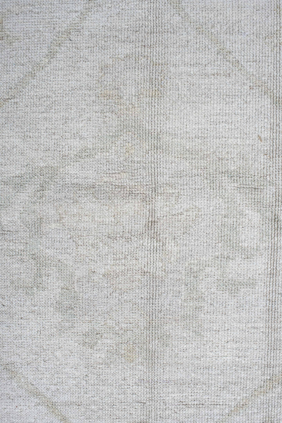 10' x 14' one-of-a-kind handmade vintage Oushak large size rug. Color palette: ivory, cream, taupe, beige, pale sage, gray