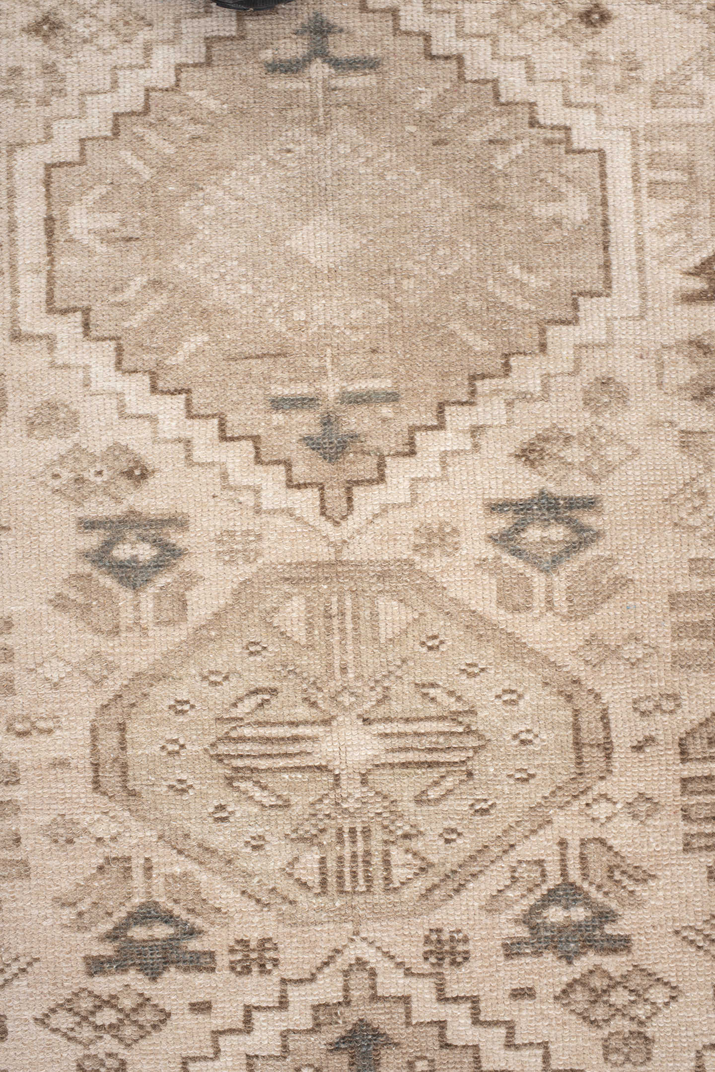 3' x 9' one-of-a-kind handmade antique Hamadan runner rug. Color palette: beige, ivory, taupe, camel, brown, sage, charcoal