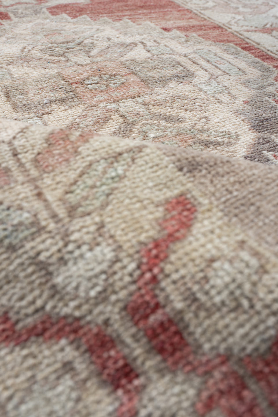 2' x 4' one-of-a-kind handmade vintage Anatolian small size rug. Color palette: ivory, terra cotta, blush, sage, taupe