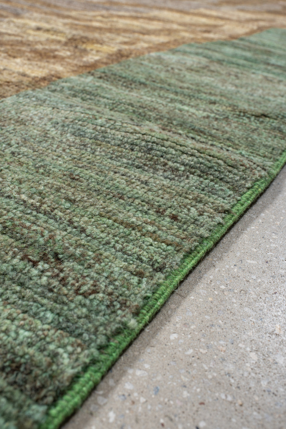 8' x 13' one-of-a-kind handmade vintage Tiger large size rug. Color palette: sage, taupe, camel, brown, rust, ivory