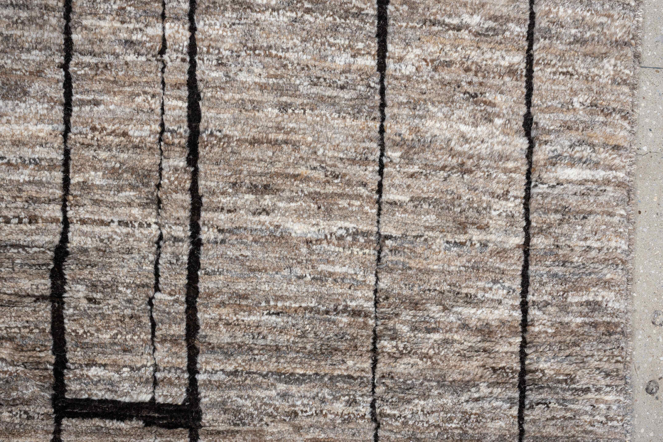 9' x 11' one-of-a-kind handmade vintage Moroccan large size rug. Color palette: taupe, ivory, charcoal, greige, stone, beige