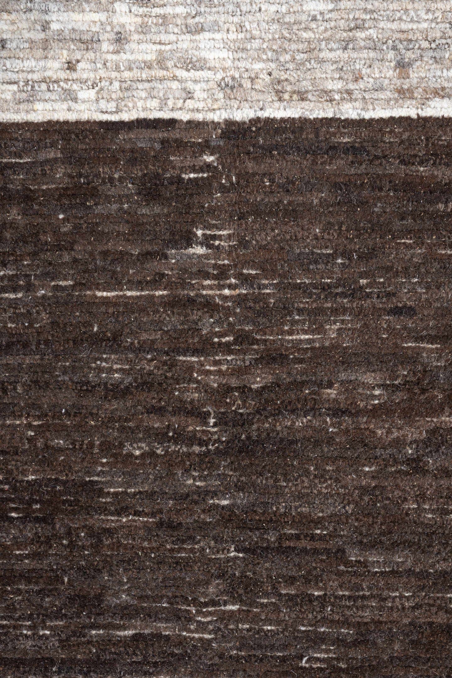3' x 12' one-of-a-kind handmade vintage Tulu runner rug. Color palette: charcoal, taupe, ivory, brown, cream, slate, black