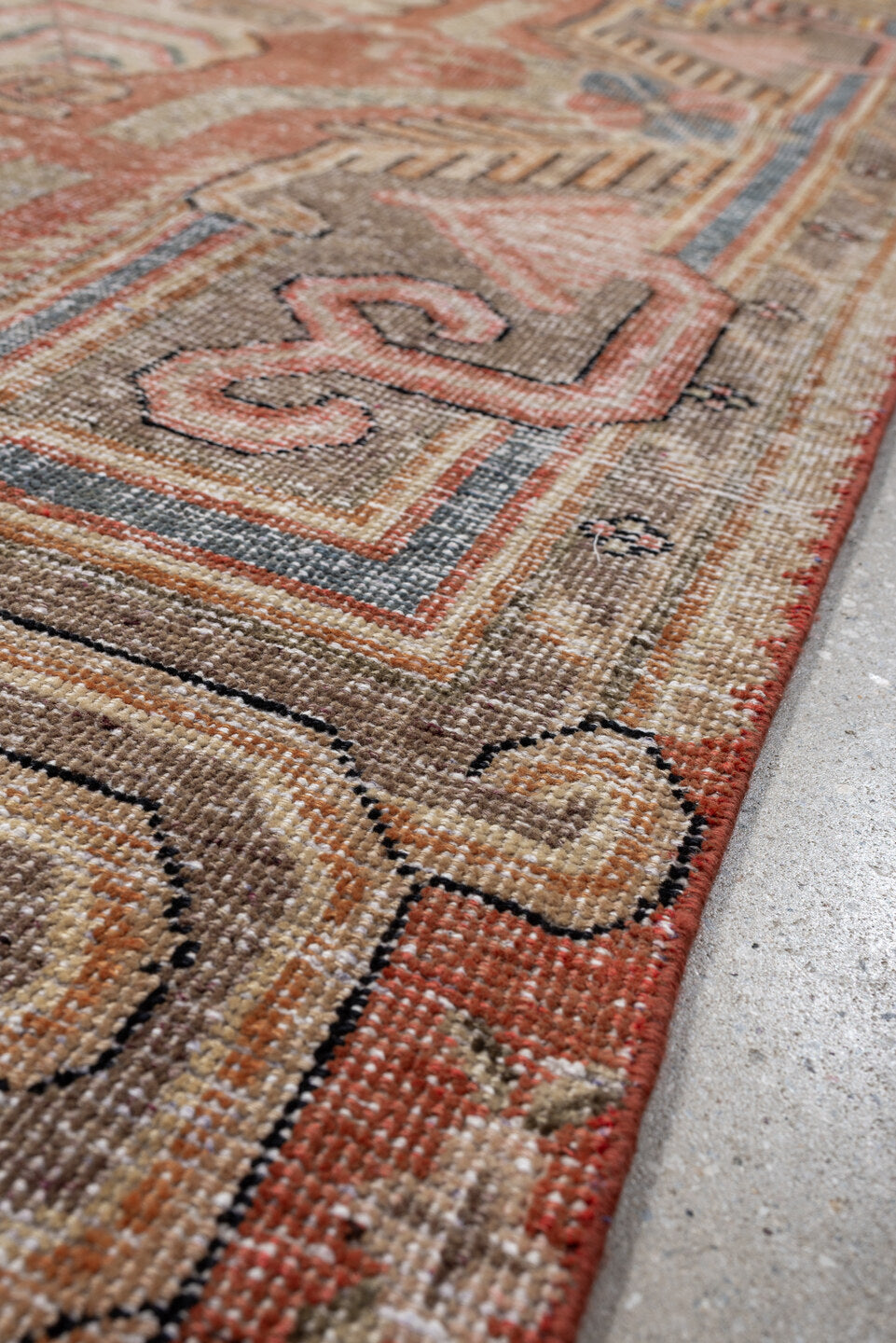 5' x 8' one-of-a-kind handmade vintage Khotan medium size rug. Color palette: terra cotta, ivory, taupe, slate, blush, camel