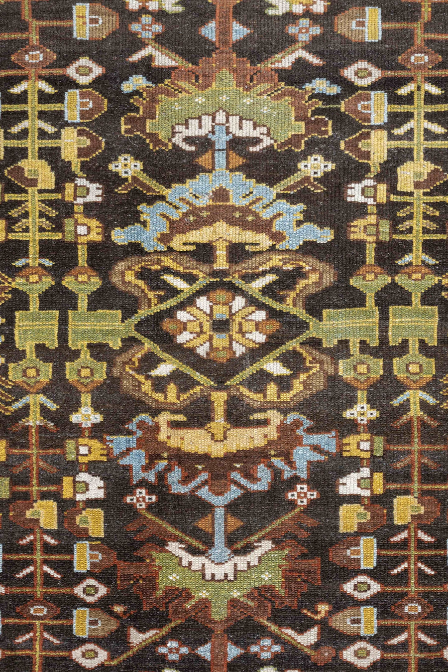 4' x 6' one-of-a-kind handmade antique Hamadan small size rug. Color palette: rust, brown, ivory, sky blue, sage, gold