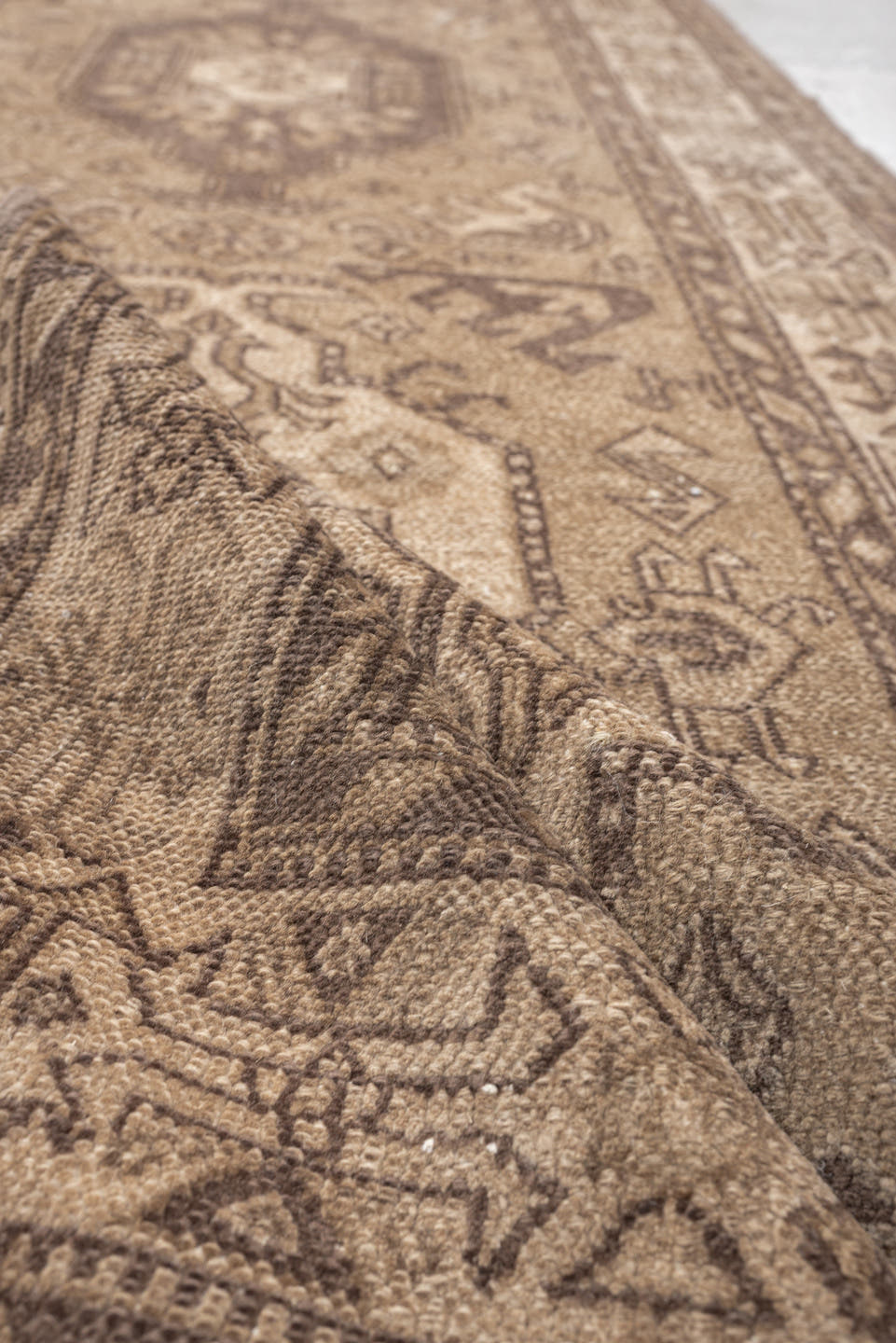 3' x 14' one-of-a-kind handmade vintage NW Persian runner rug. Color palette: taupe, camel, brown, ivory, greige, beige