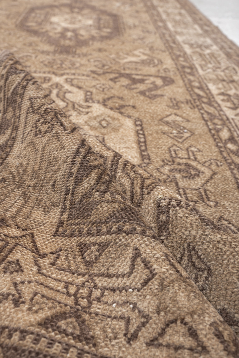3' x 14' one-of-a-kind handmade vintage NW Persian runner rug. Color palette: taupe, camel, brown, ivory, greige, beige