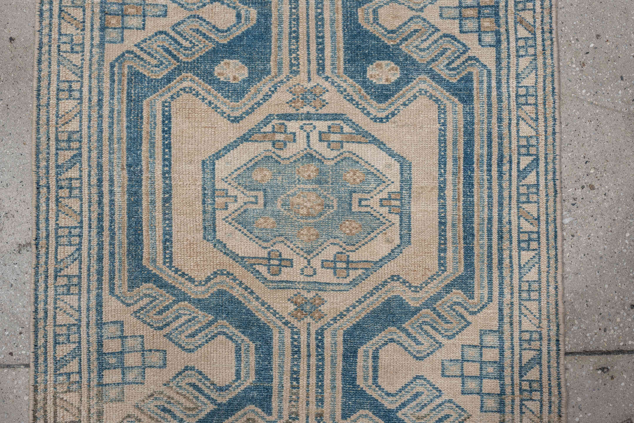 2' x 8' one-of-a-kind handmade antique Malayer runner rug. Color palette: ivory, sky blue, slate blue, taupe, camel
