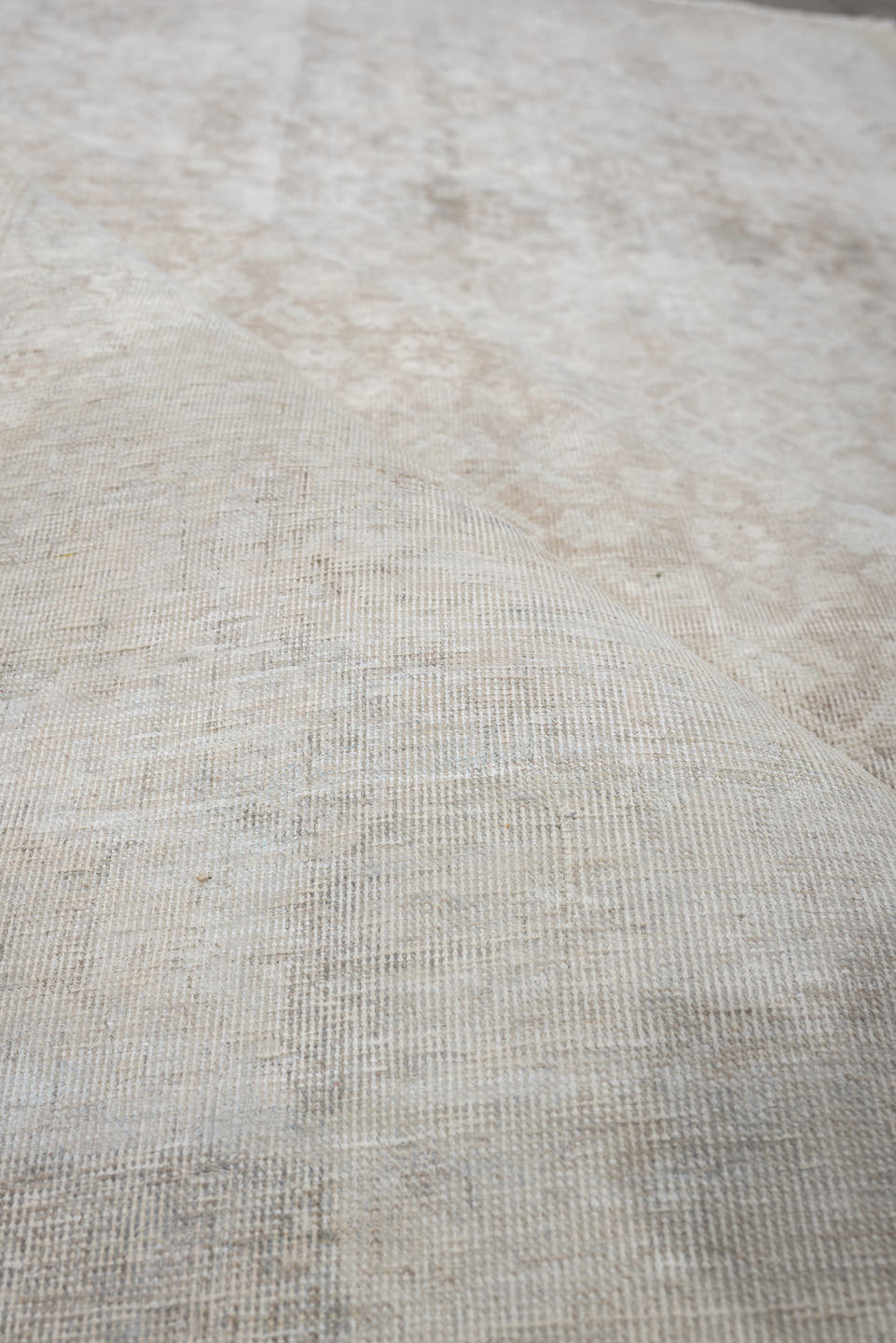 9' x 5' one-of-a-kind handmade vintage Tabriz rug. Color palette: ivory, taupe, beige, pale blue, cream, sand, light gray
