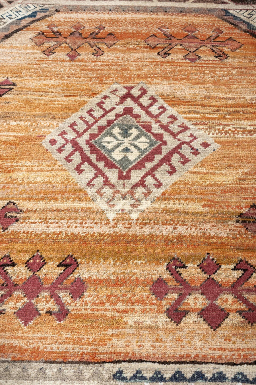 12' x 16' one-of-a-kind handmade vintage Kars oversize rug. Color palette: charcoal, ivory, terra cotta, burgundy