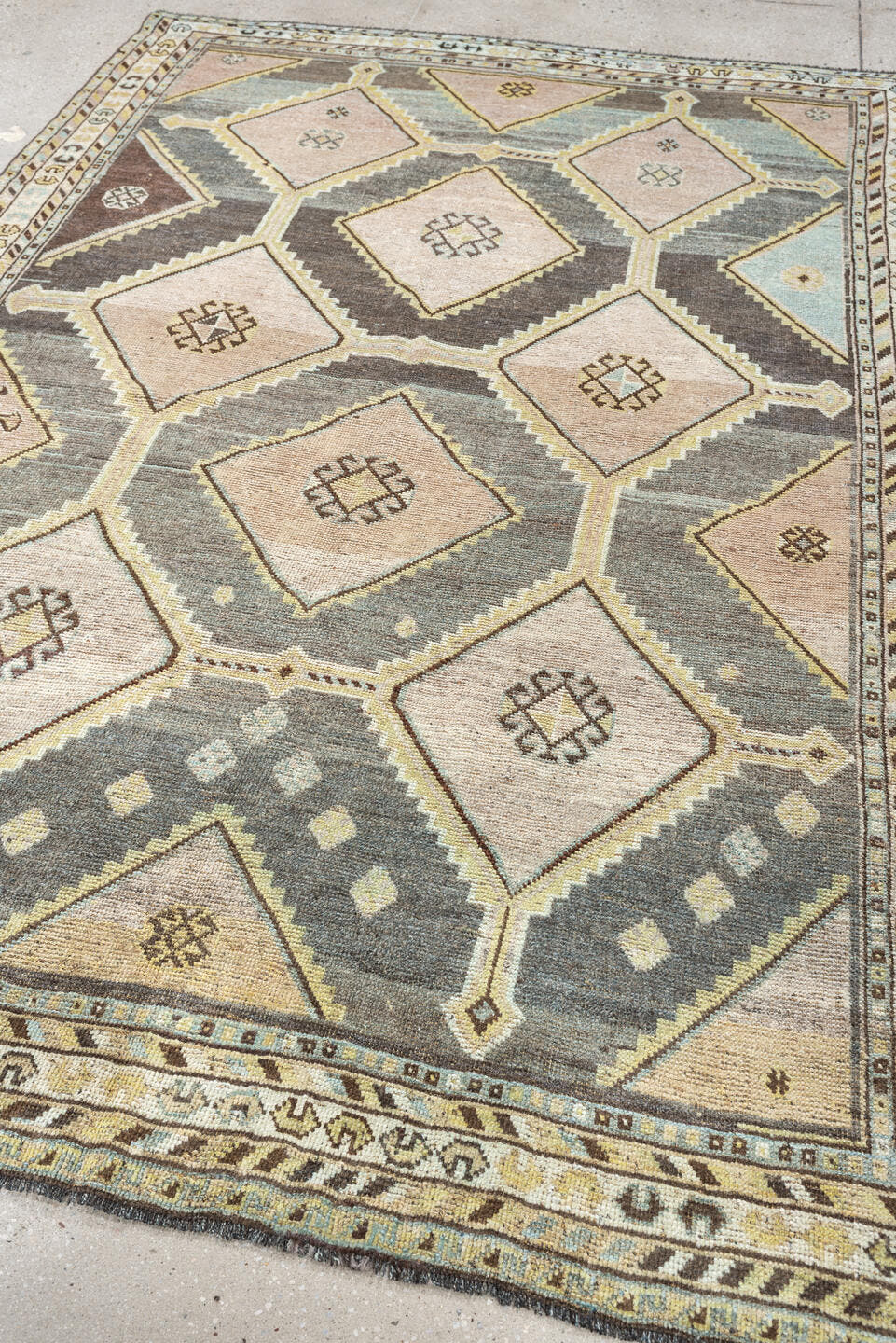 5' x 7' one-of-a-kind handmade antique Malayer medium size rug. Color palette: slate, ivory, taupe, pale blush, charcoal