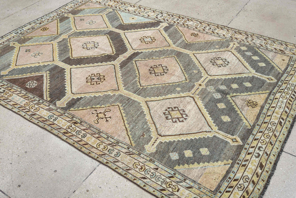 5' x 7' one-of-a-kind handmade antique Malayer medium size rug. Color palette: slate, ivory, taupe, pale blush, charcoal