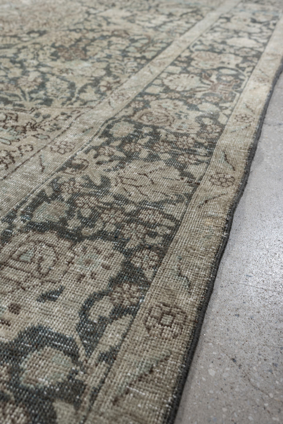 7' x 10' one-of-a-kind handmade antique Tabriz large size rug. Color palette: ivory, slate blue, taupe, blue gray, pale aqua