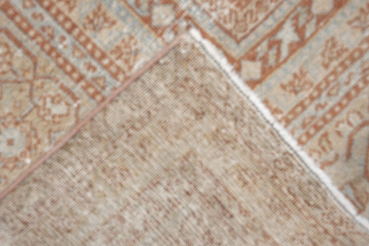 10' x 13' one-of-a-kind handmade antique Tabriz oversize rug. Color palette: ivory, pale blue, terracotta, taupe, sage