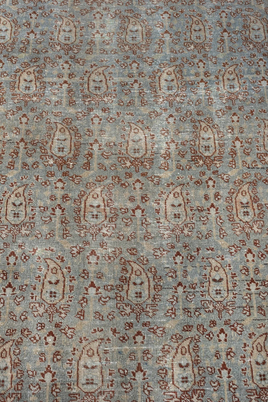 8' x 11' one-of-a-kind handmade antique Tabriz large size rug. Color palette: blue gray, rust, ivory, taupe, charcoal, sage