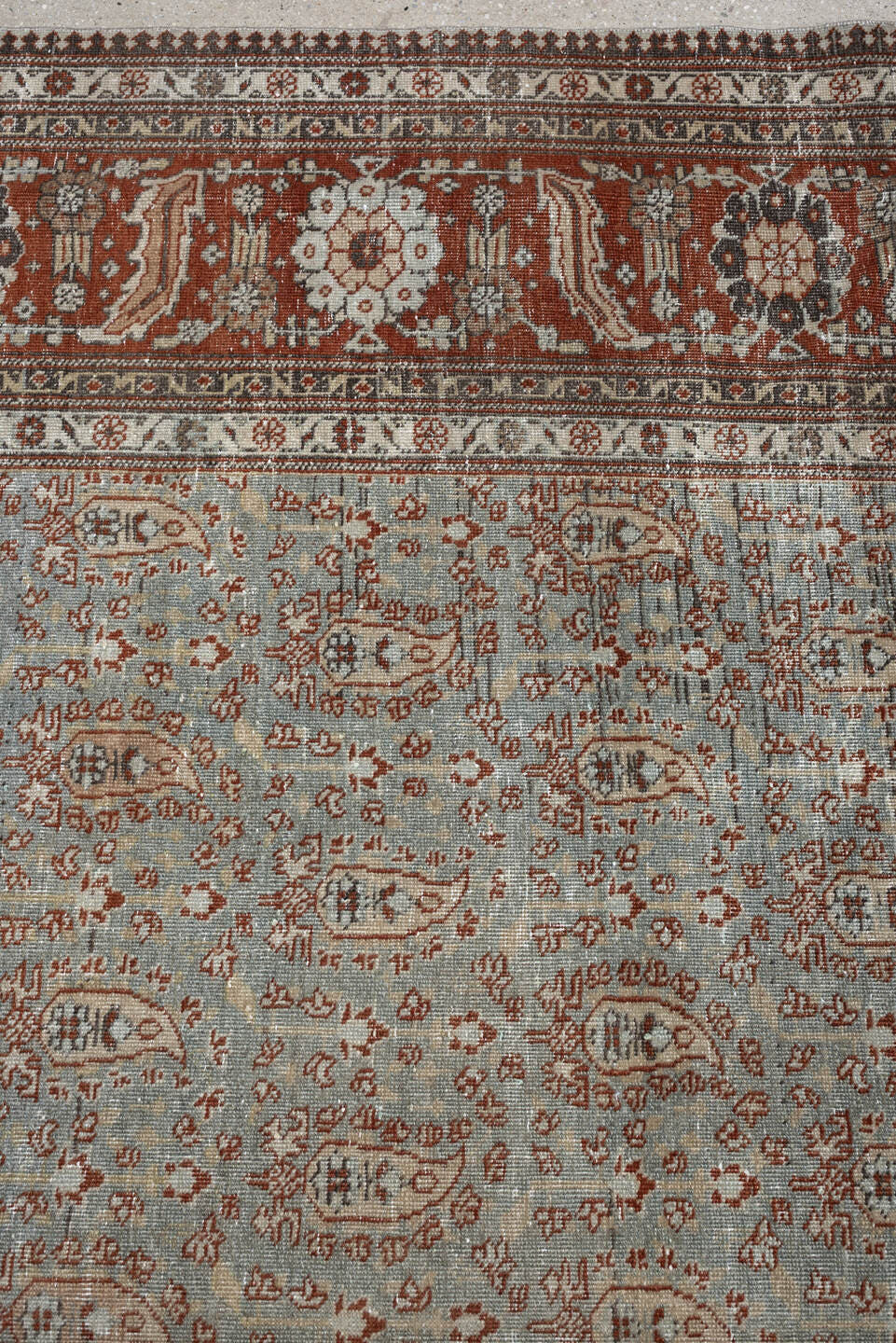 8' x 11' one-of-a-kind handmade antique Tabriz large size rug. Color palette: blue gray, rust, ivory, taupe, charcoal, sage