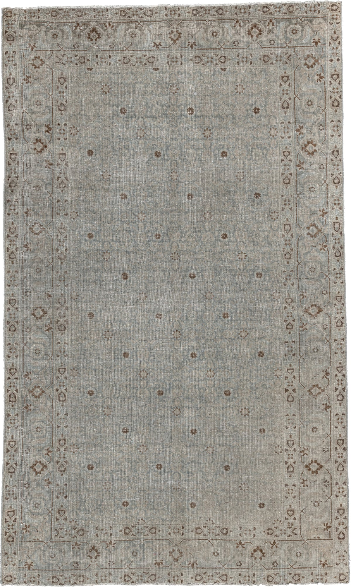 5' x 9' one-of-a-kind handmade antique Tabriz medium size rug. Color palette: blue gray, ivory, taupe, brown, charcoal