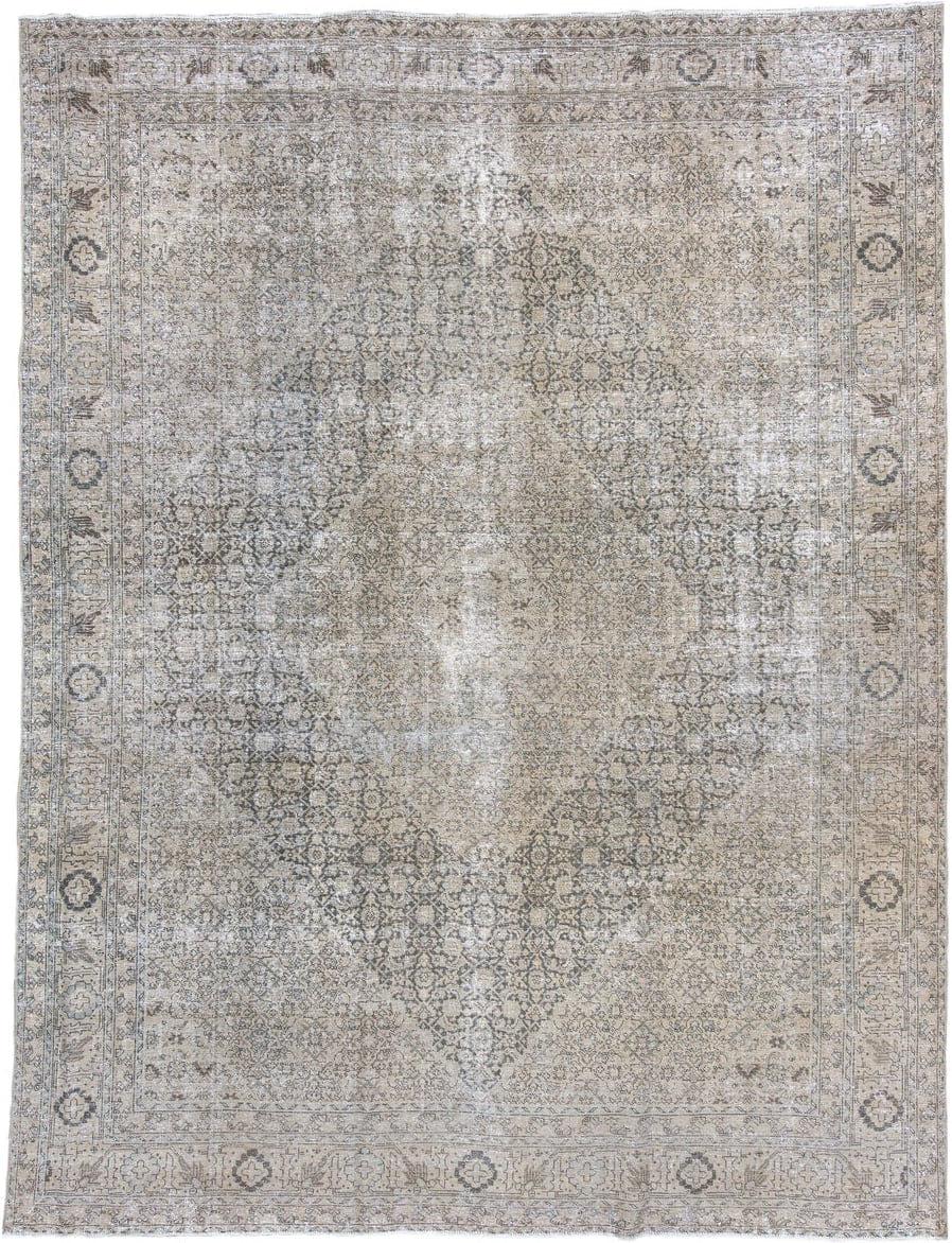 8' x 10' one-of-a-kind handmade antique Tabriz large size rug. Color palette: ivory, taupe, charcoal, gray, beige, cream