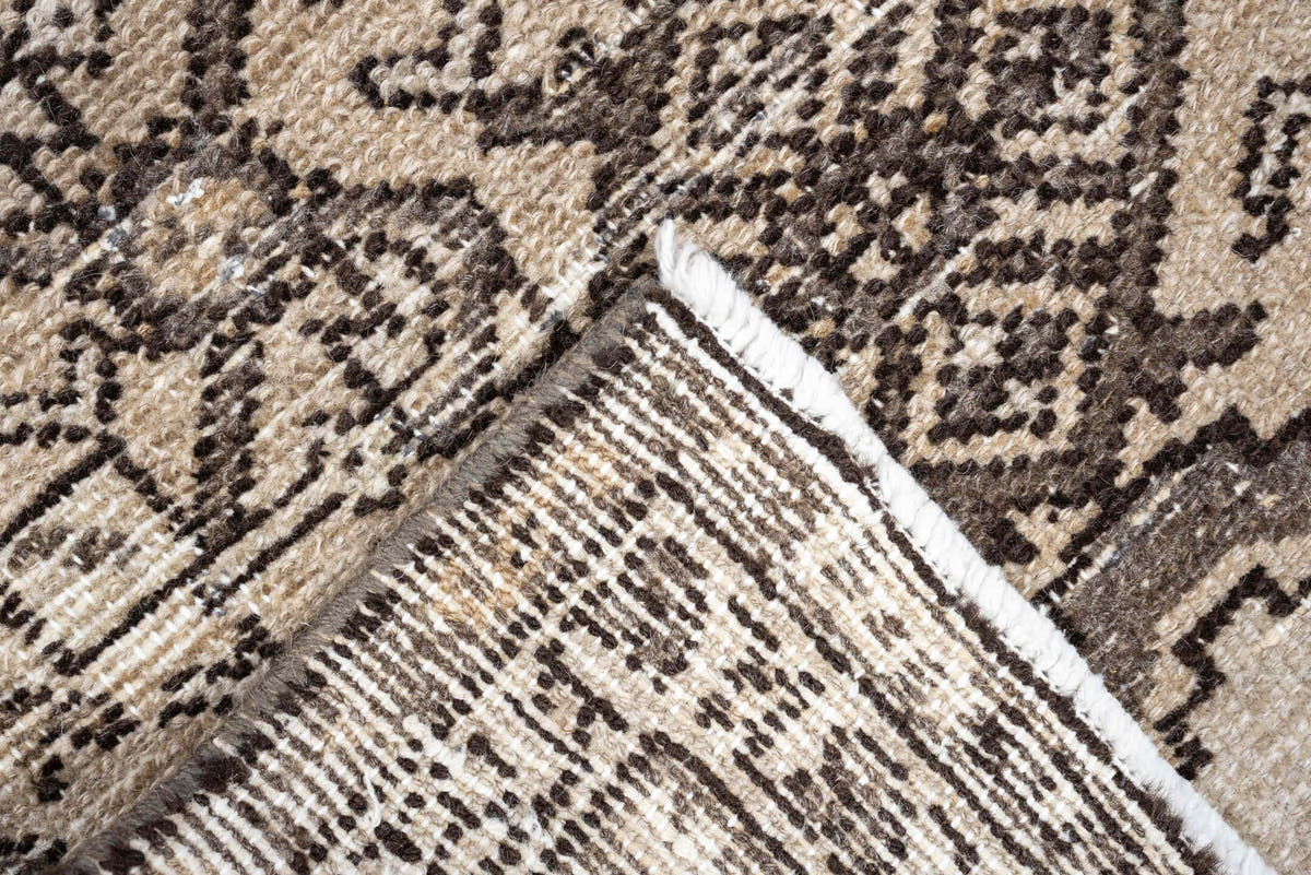 2' x 6' one-of-a-kind handmade antique Hamadan runner rug. Color palette: ivory, taupe, brown, charcoal, camel, ebony, beige