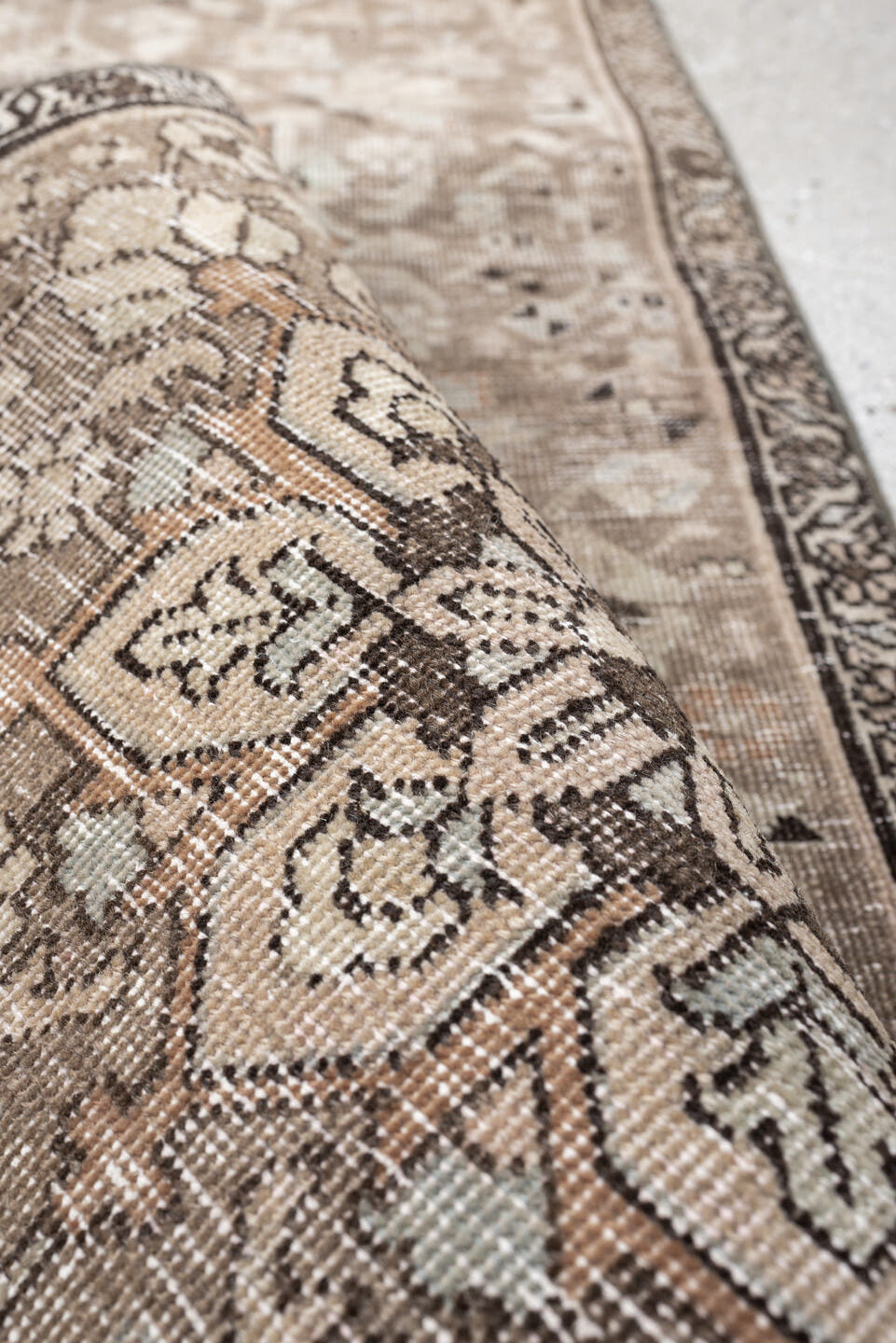 2' x 7' one-of-a-kind handmade antique Tabriz runner rug. Color palette: taupe, ivory, beige, charcoal, blush, sage, brown