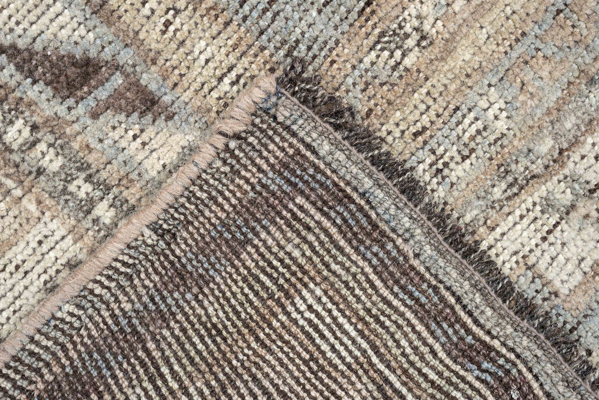 4' x 6' one-of-a-kind handmade antique Shiraz rug. Color palette: taupe, ivory, blue gray, charcoal, brown, sage, beige