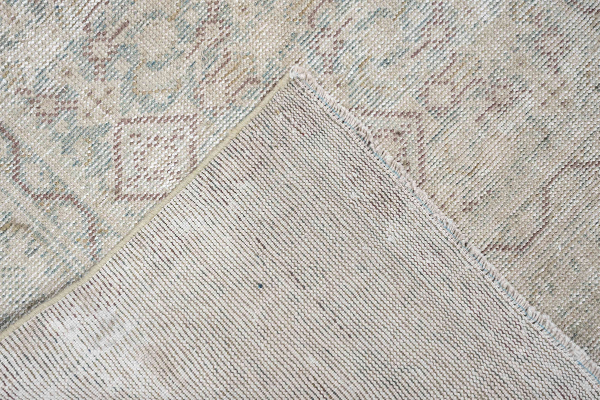 3' x 10' one-of-a-kind handmade antique Mahal runner rug. Color palette: ivory, blue gray, taupe, beige, pale sage, blush