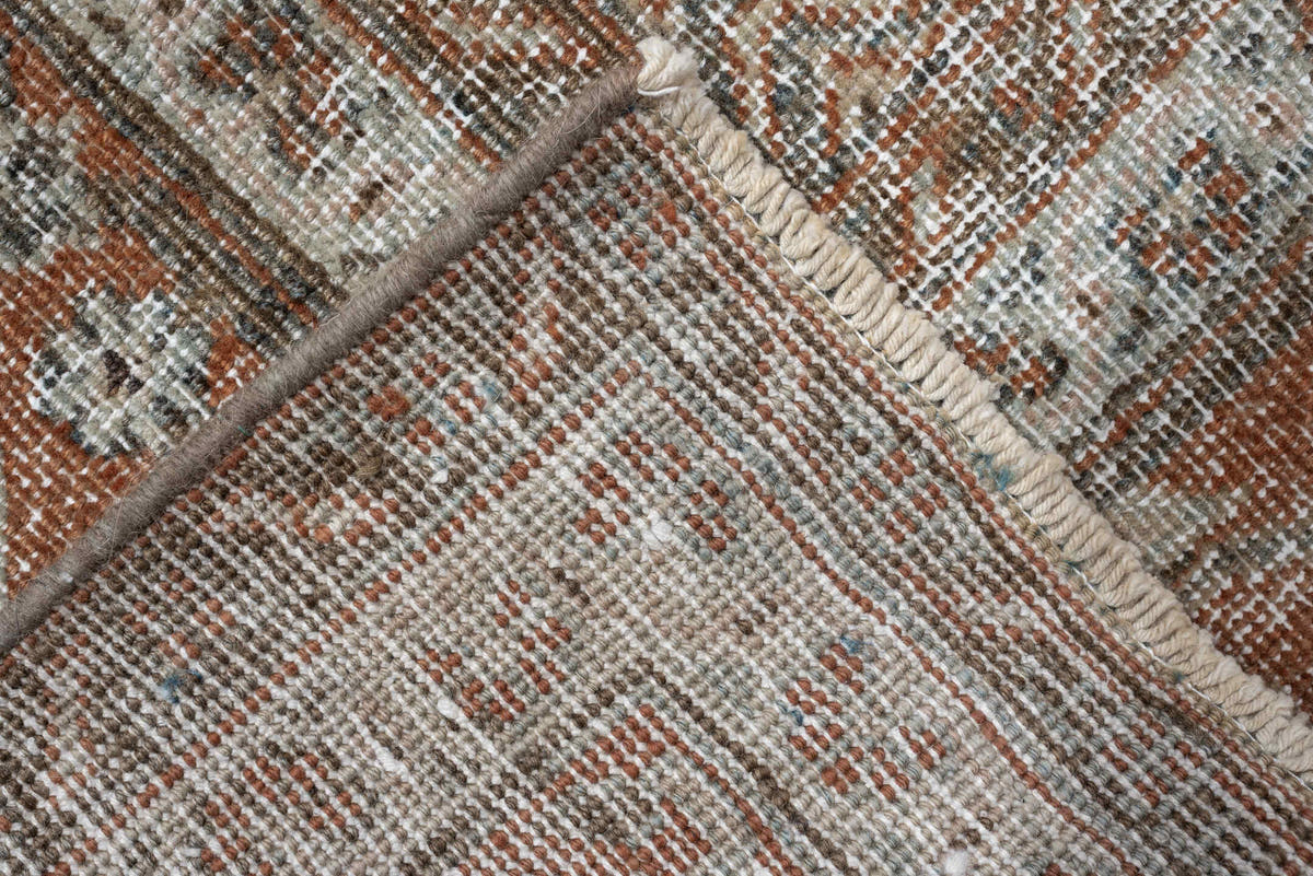 10' x 12' one-of-a-kind handmade antique Mahal large size rug. Color palette: blue gray, terracotta, ivory, taupe, charcoal