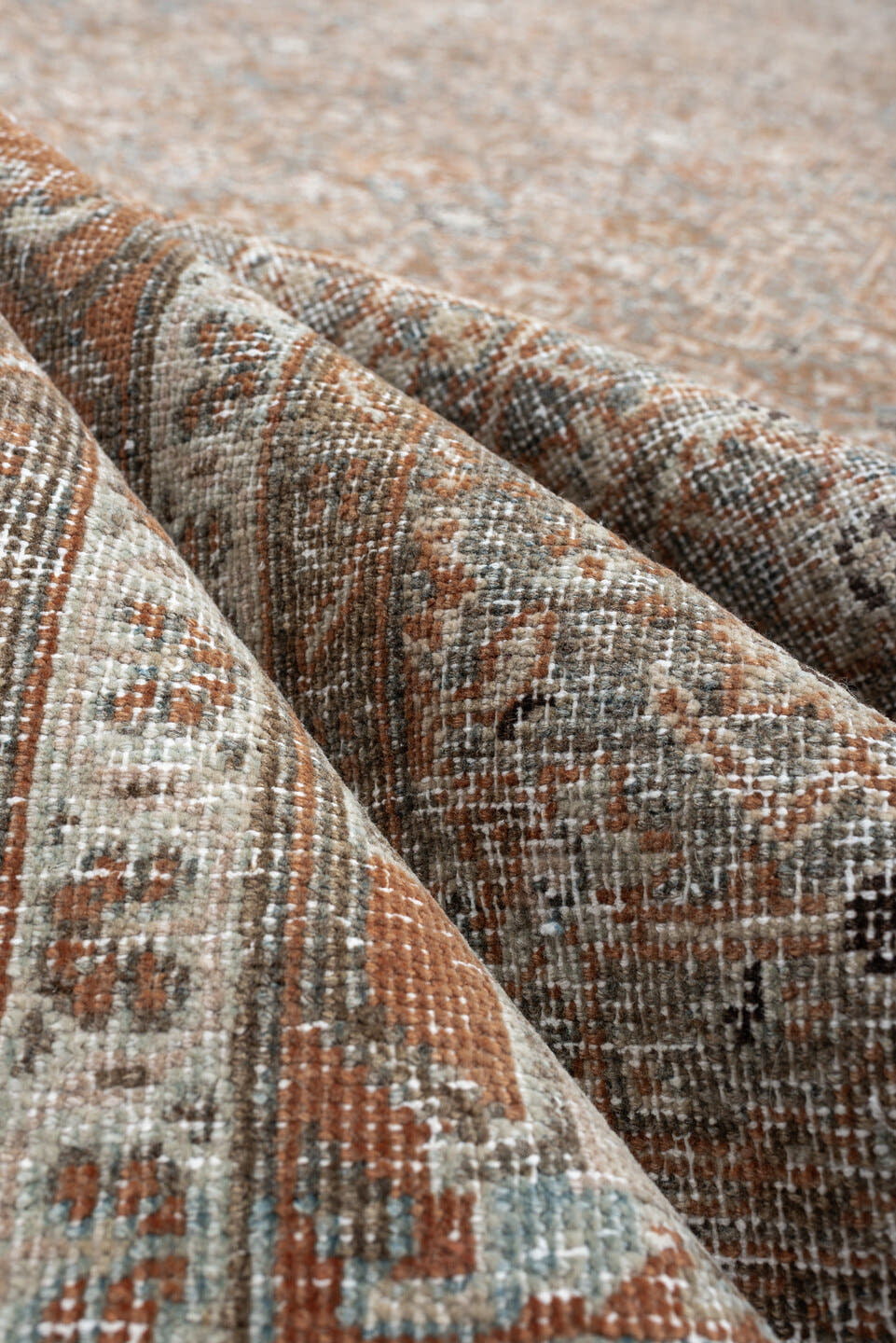 10' x 12' one-of-a-kind handmade antique Mahal large size rug. Color palette: blue gray, terracotta, ivory, taupe, charcoal