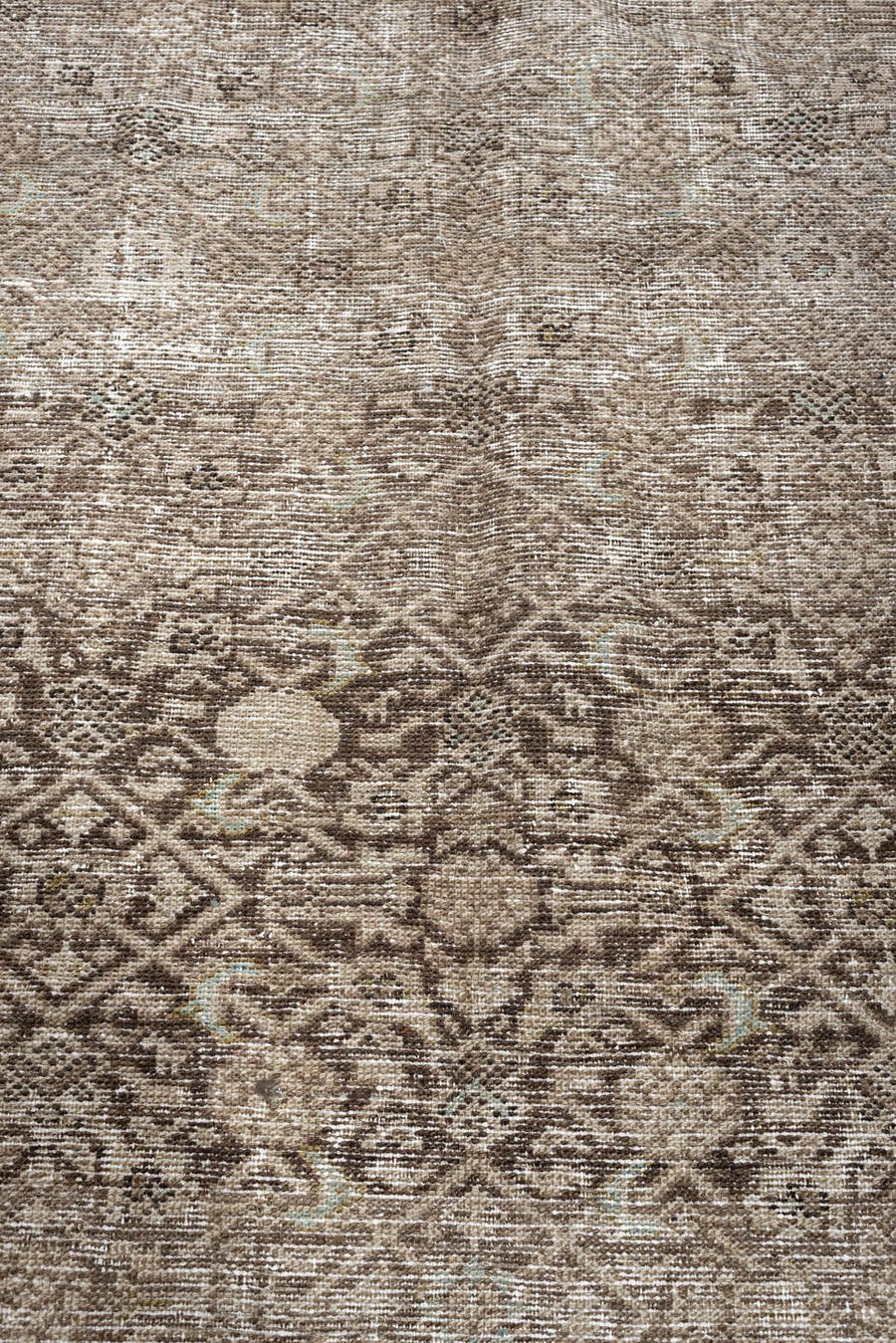 5' x 9' one-of-a-kind handmade antique Malayer medium size rug. Color palette: taupe, ivory, charcoal, brown, sage, beige