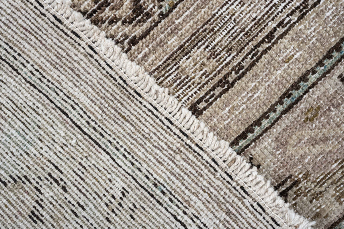 5' x 9' one-of-a-kind handmade antique Malayer medium size rug. Color palette: taupe, ivory, charcoal, brown, sage, beige