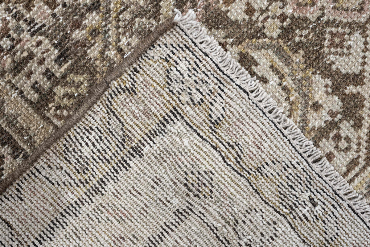 3' x 12' one-of-a-kind handmade antique Malayer runner rug. Color palette: taupe, ivory, brown, charcoal, camel, sage, rose