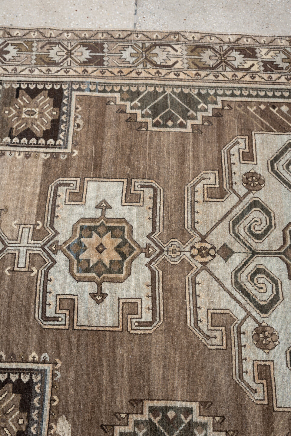 4' x 7' one-of-a-kind handmade antique Hamadan rug. Color palette: taupe, ivory, brown, powder blue, camel, charcoal, cream
