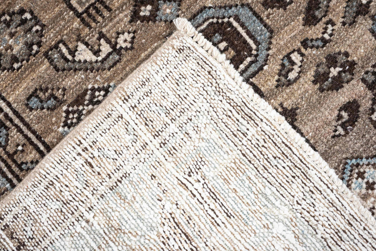 4' x 6' one-of-a-kind handmade antique Hamadan small size rug. Color palette: ivory, taupe, powder blue, dark brown