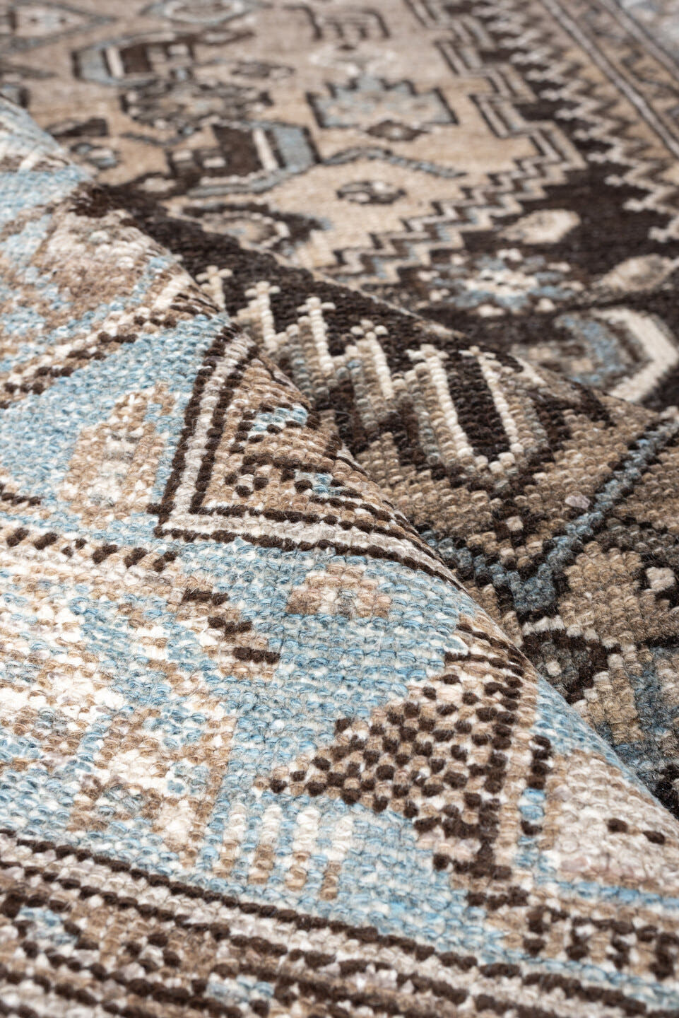 4' x 6' one-of-a-kind handmade antique Hamadan small size rug. Color palette: ivory, taupe, powder blue, dark brown