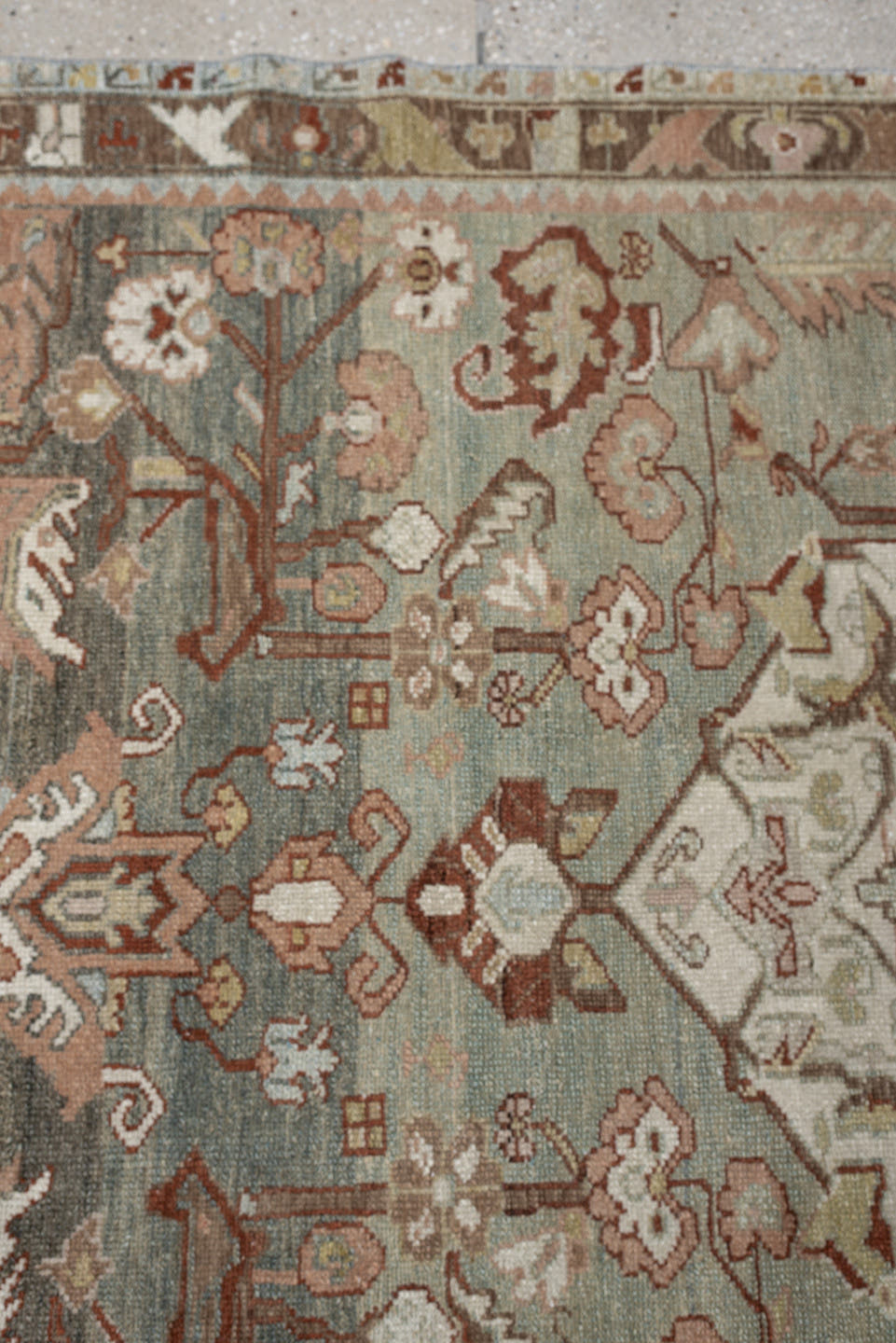 4' x 6' one-of-a-kind handmade antique Hamadan small size rug. Color palette: sage, dusty rose, ivory, taupe, rust, camel