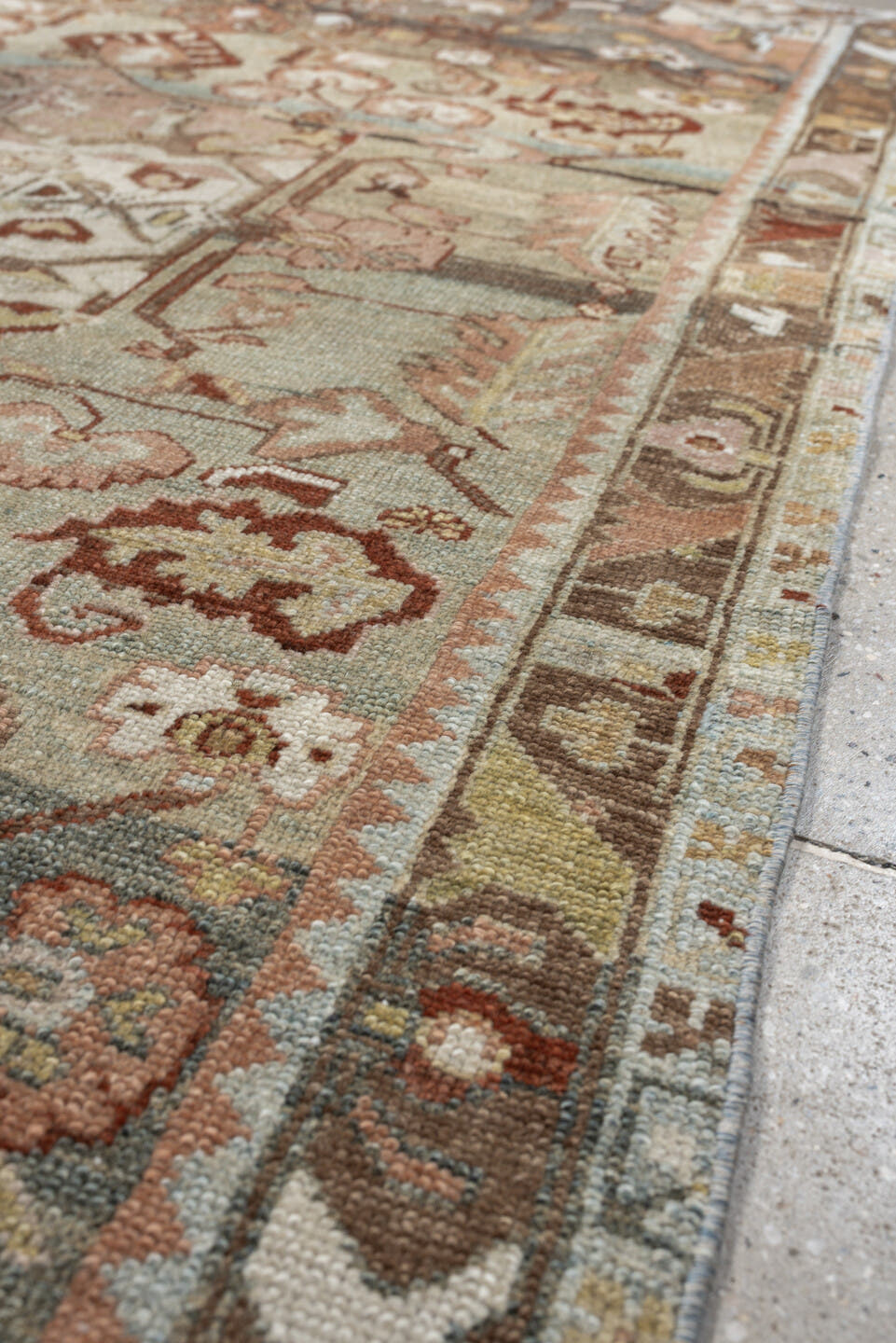 4' x 6' one-of-a-kind handmade antique Hamadan small size rug. Color palette: sage, dusty rose, ivory, taupe, rust, camel