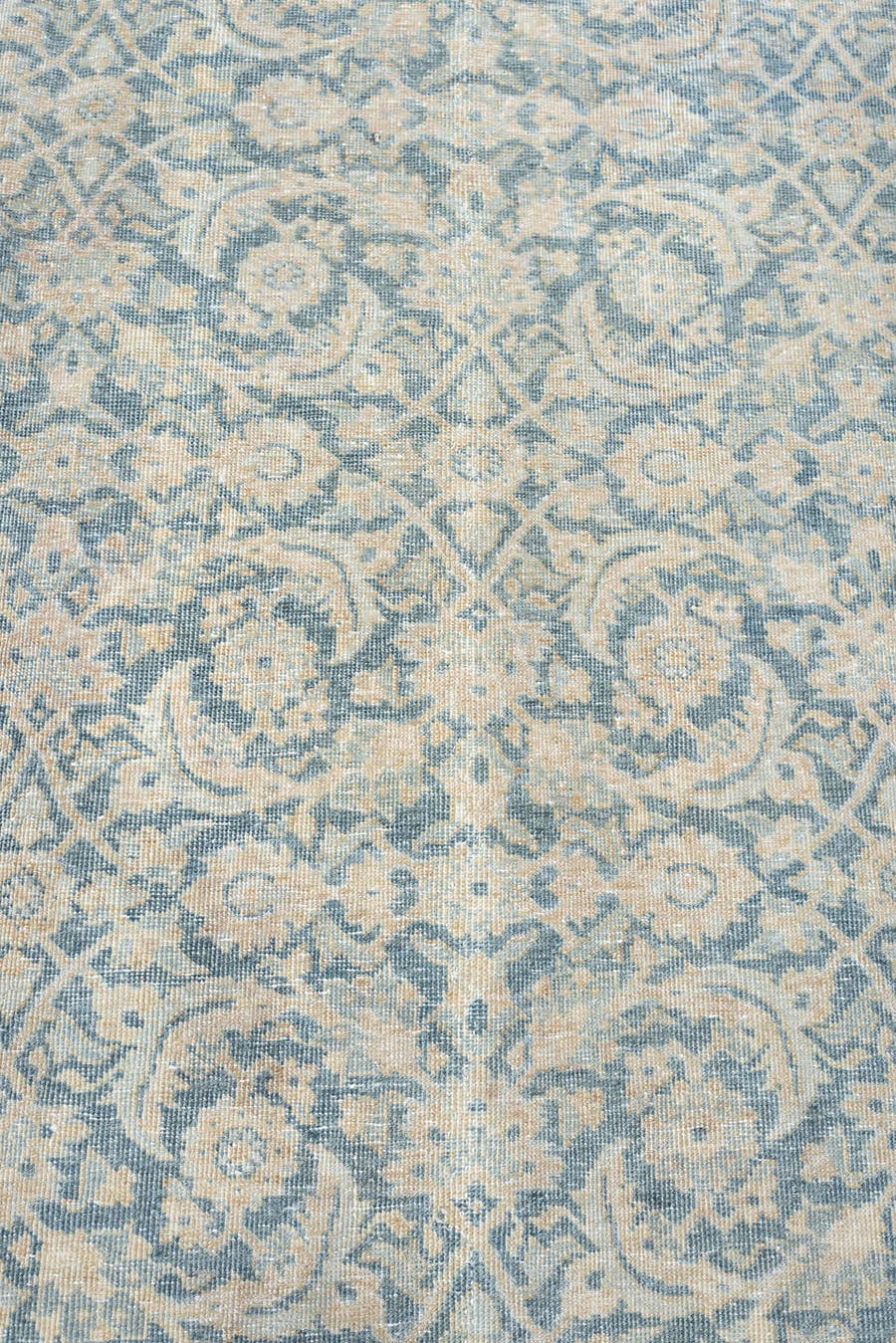 9' x 12' one-of-a-kind handmade antique Tabriz large size rug. Color palette: ivory, pale blue, blue gray, beige, blush