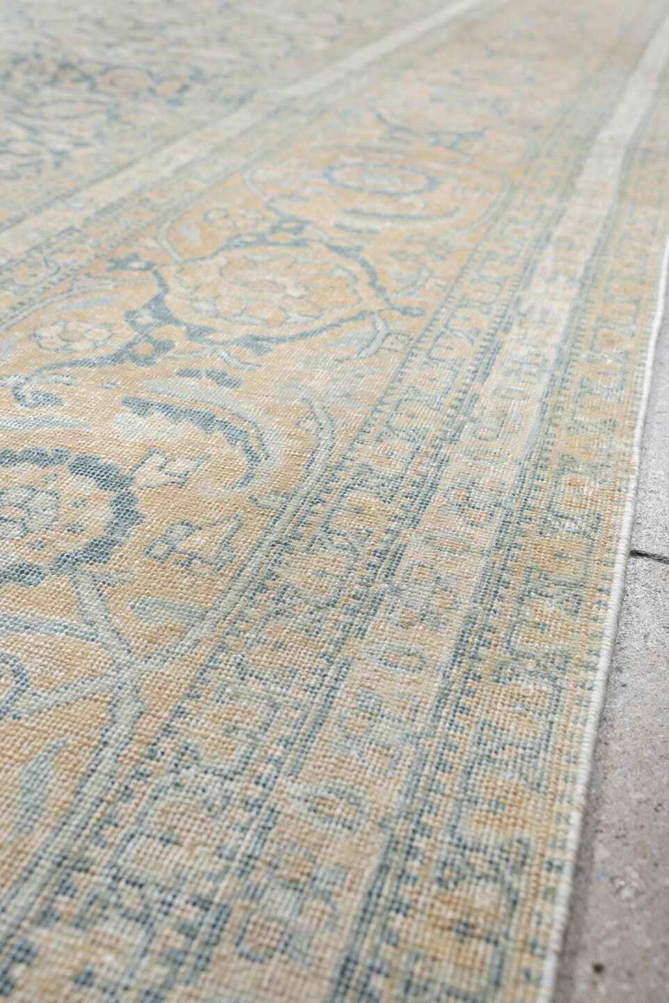 9' x 12' one-of-a-kind handmade antique Tabriz large size rug. Color palette: ivory, pale blue, blue gray, beige, blush