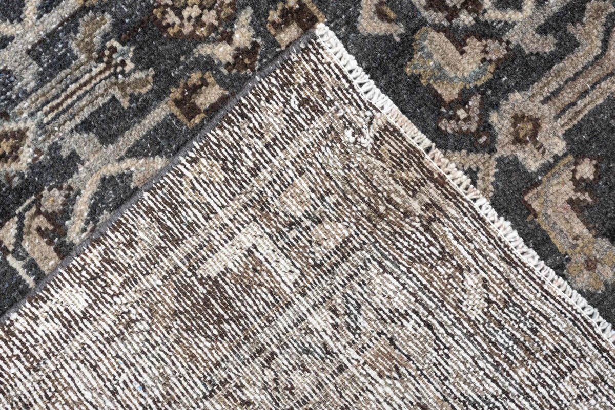 3' x 9' one-of-a-kind handmade antique Malayer runner rug. Color palette: blue gray, charcoal, ivory, taupe, brown, slate