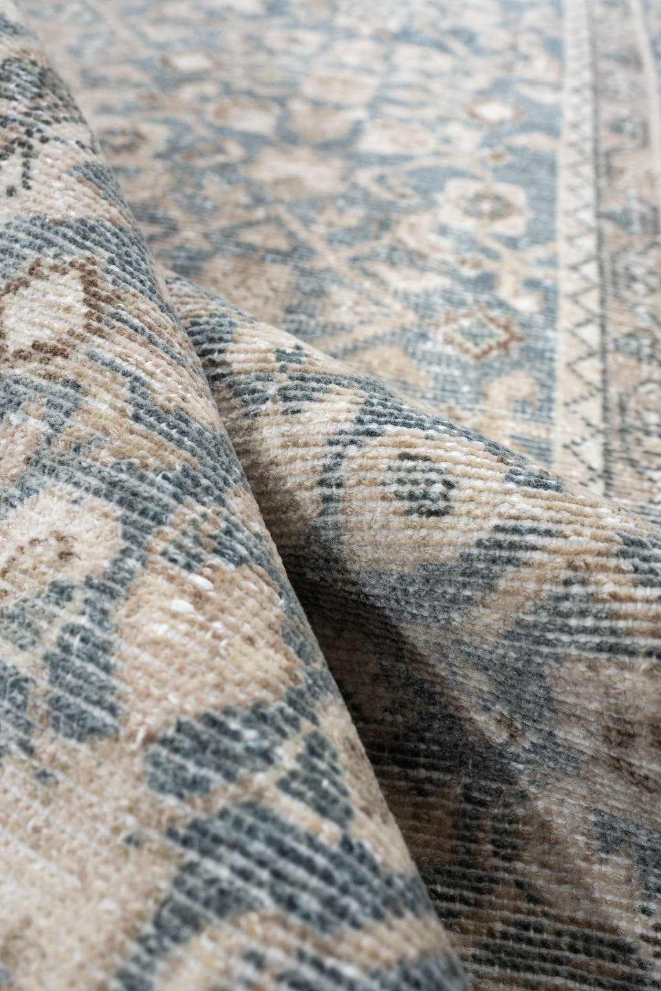 3' x 8' one-of-a-kind handmade antique Hamadan runner rug. Color palette: blue gray, ivory, cream, taupe, charcoal, beige