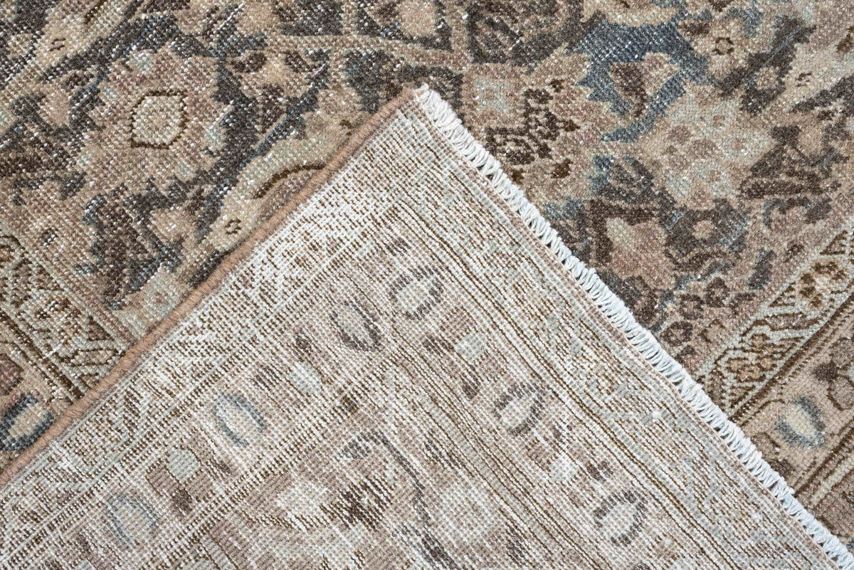 7' x 10' one-of-a-kind handmade antique Tabriz large size rug. Color palette: taupe, ivory, charcoal, pale blue, brown