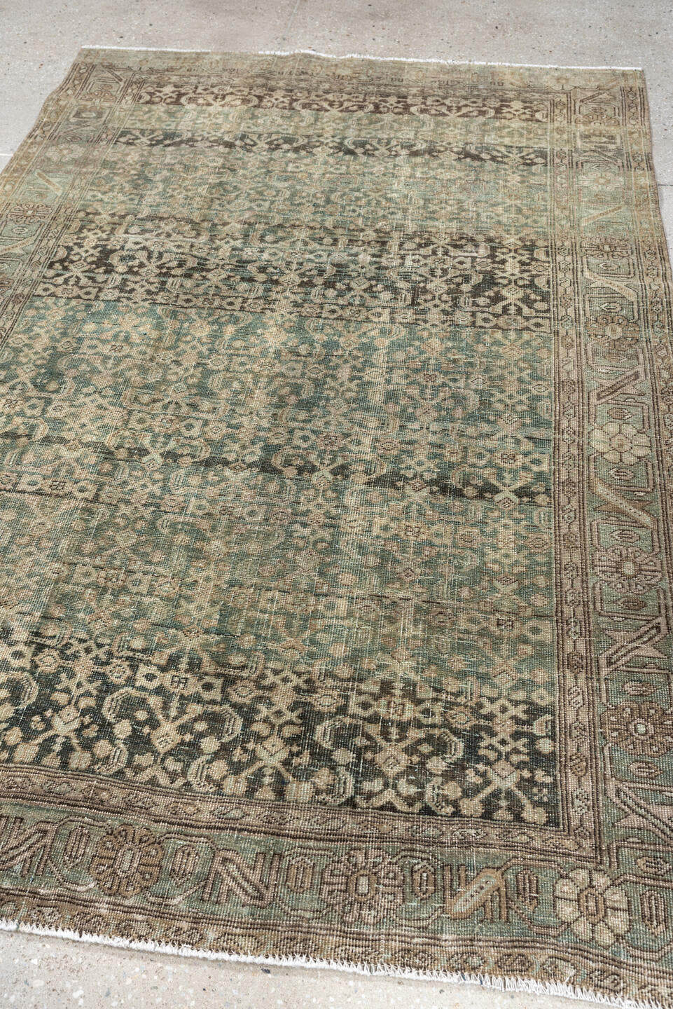 4' x 6' one-of-a-kind handmade antique Bidjar small size rug. Color palette: sage, taupe, ivory, charcoal, brown, olive