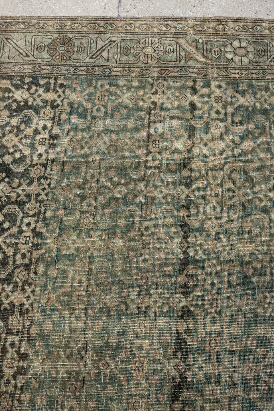 4' x 6' one-of-a-kind handmade antique Bidjar small size rug. Color palette: sage, taupe, ivory, charcoal, brown, olive