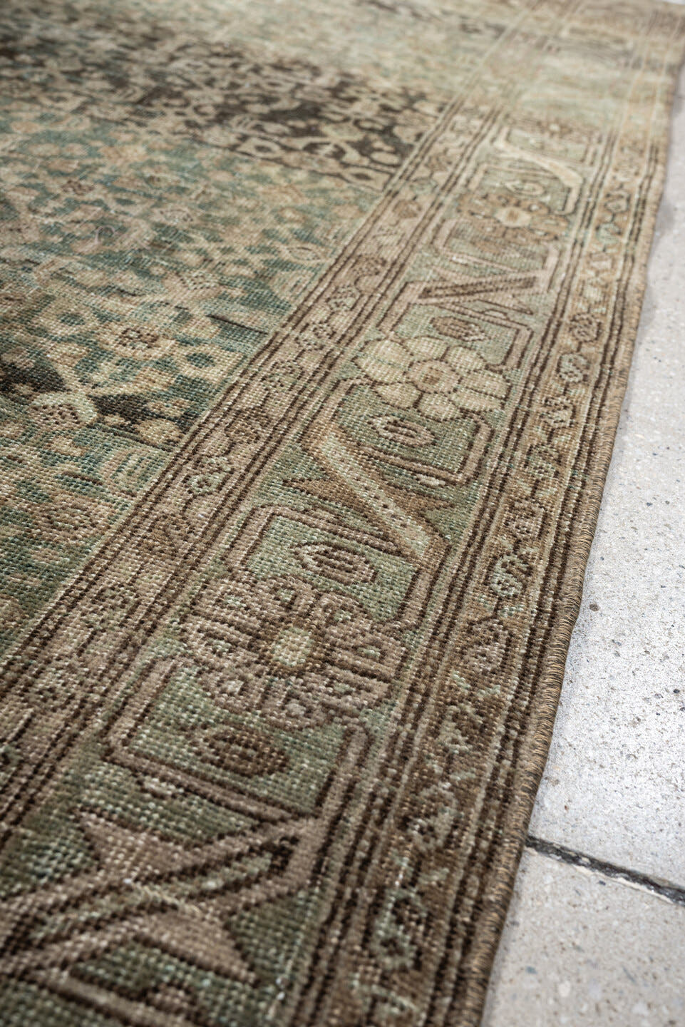 4' x 6' one-of-a-kind handmade antique Bidjar small size rug. Color palette: sage, taupe, ivory, charcoal, brown, olive