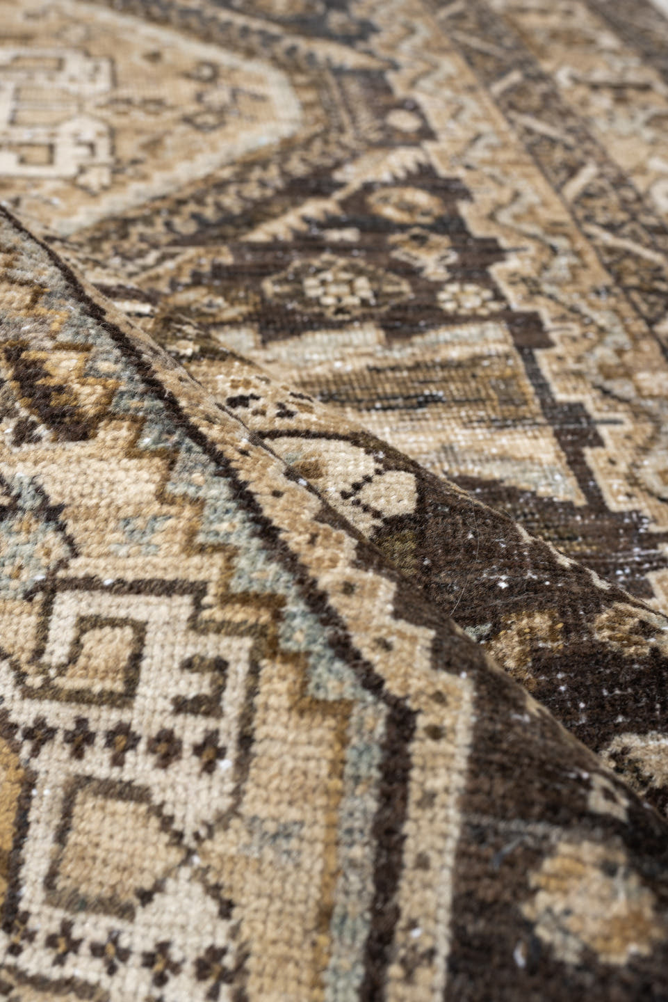 3' x 9' one-of-a-kind handmade antique Afshar runner rug. Color palette: ivory, charcoal, taupe, brown, camel, slate, ebony