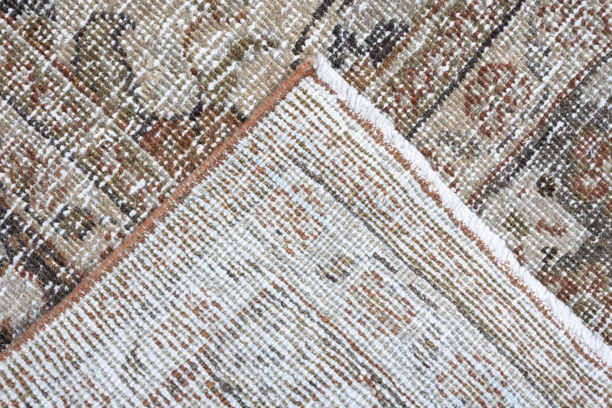 6' x 9' one-of-a-kind handmade antique Mahal large size rug. Color palette: terracotta, ivory, slate blue, taupe, charcoal