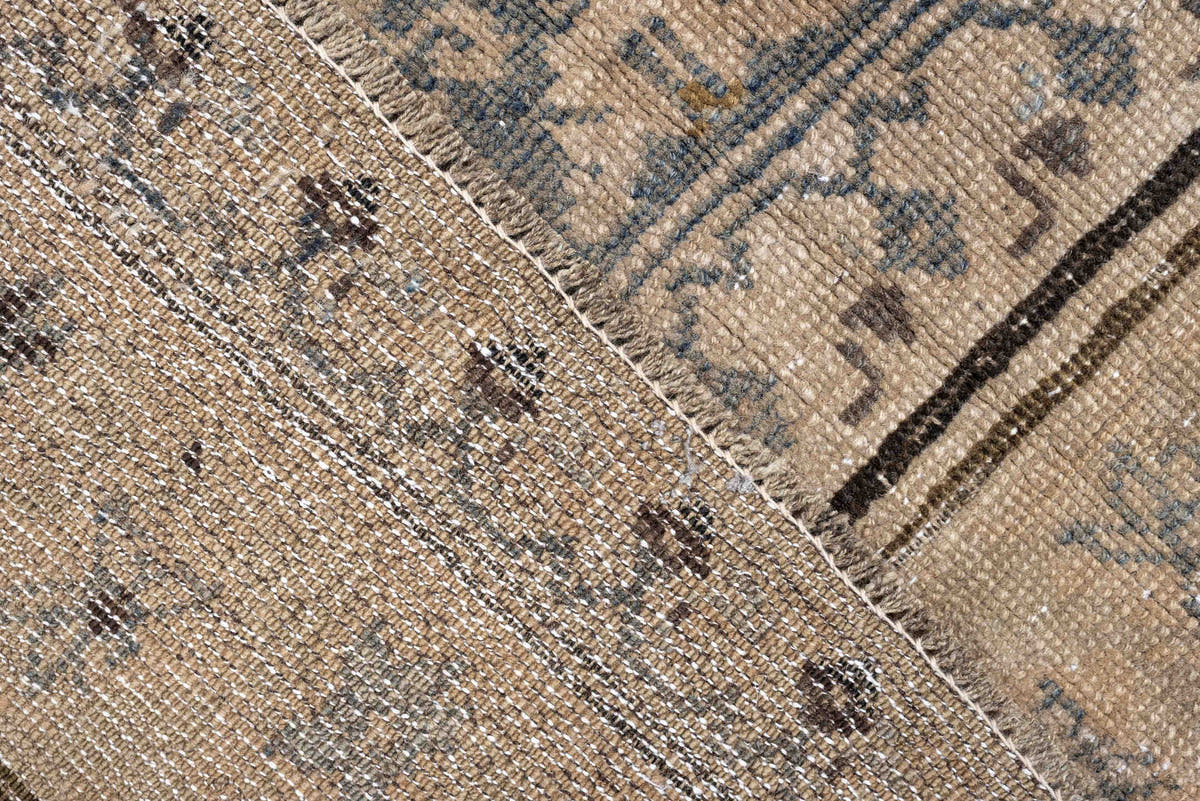 4' x 5' one-of-a-kind handmade antique Malayer small size rug. Color palette: blue gray, ivory, camel, taupe, charcoal